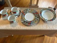 7 Pieces Lynn’s China Cocktail Dinner Plate, Salad /bread Bowl , 3 Cups 1 Saucer