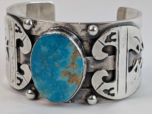Hecho en Mexico Mens Statement Cuff Bracelet Mexican Sterling Silver & Turquoise
