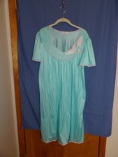 Vintage Lorraine Night Gown Nylon Cropped Sleeve Plus Sz 1X Pink/Green VGC