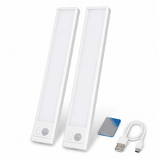 LED Motion Sensor Under Cabinet Lights 2 Pack USB Rechargeable Magnetic White