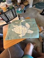 Set of 2 Sea Turtle Embroidered Coastal Throw Pillow Covers, Aqua/Blue