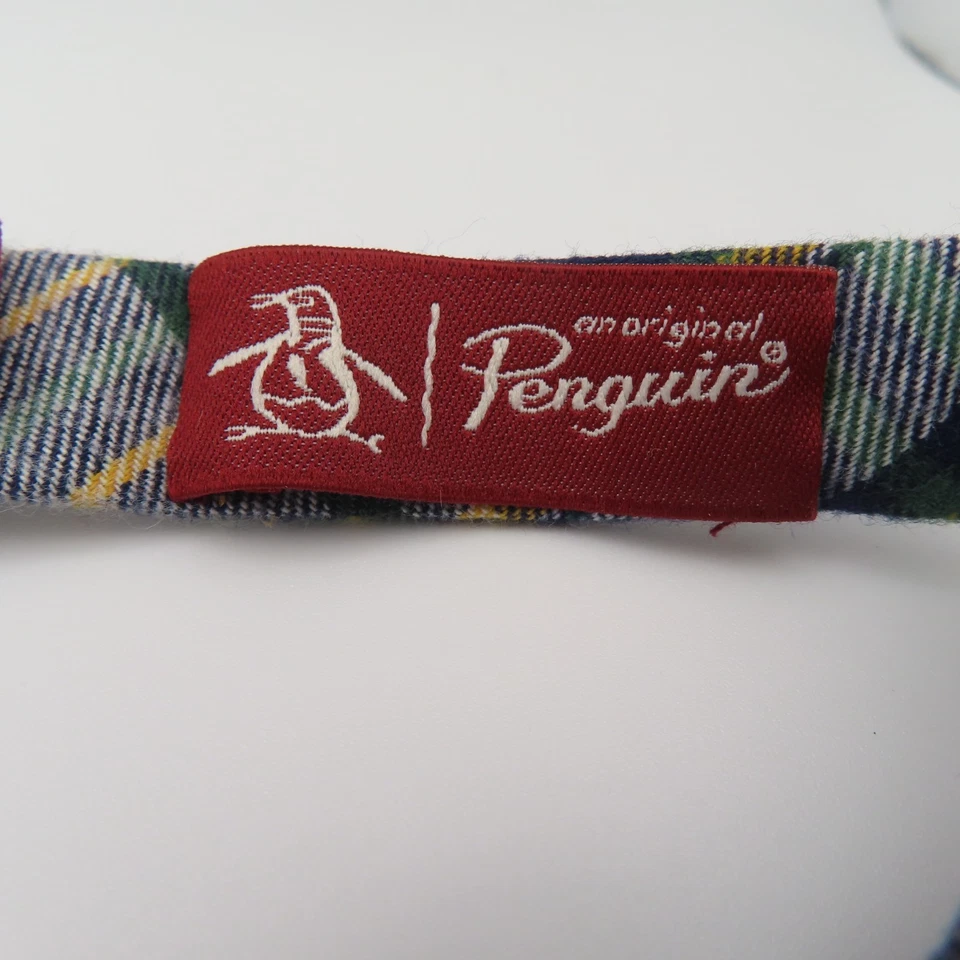 Pajarita Penquin roja azul verde amarilla a cuadros 2" de ancho con corbata de algodón Foto 3 de 4