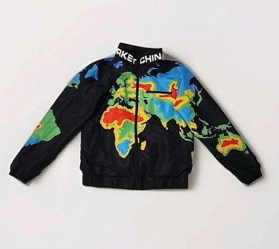 Chinatown Market Windbreaker Jacket Men's Small Global Map Full Zip Black R1