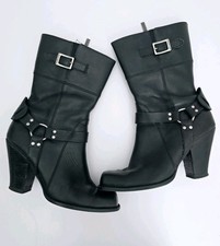 Harley Davidson Harness Boots 8 Darla Zip Mid Calf Above Ankle Black Leather