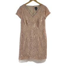 Adrianna Papell Sequin Lace V-Neck Sheath Dress Rose Gold Plus Size 16W