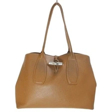 Longchamp Leather Tote Shoulder Bag Brown A4 Storage Toggle Button Used