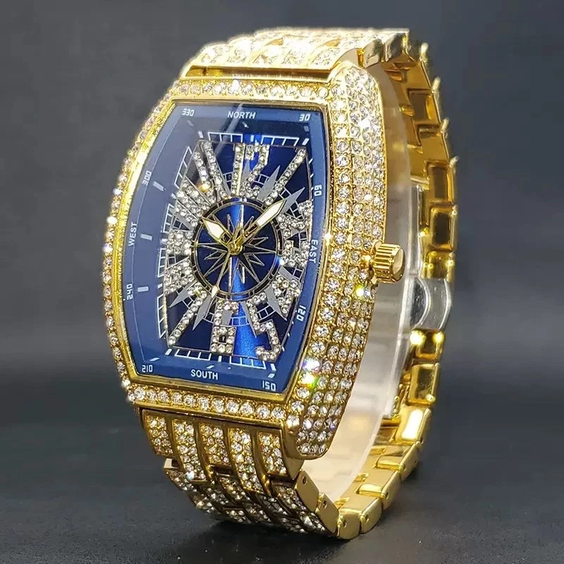 Bling Gold Tonneau Watch Iced Out Diamond Style Luxury Fashion 2