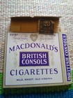 British Consols Cigarettes Empty Pack 1915, WWI Cardboard. 
