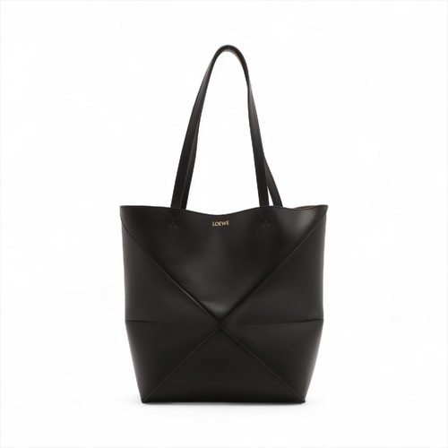 Loewe Puzzle fold Medium Leather Tote Bag Black