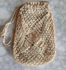 Antique Reticule Drawstring Purse Bag 1890s Crocheted Lined