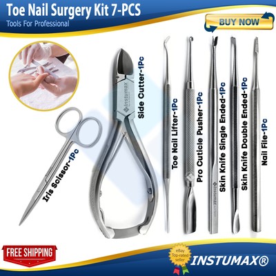 7Pcs Toe Nail Removal Set Chiropody Podiatry Instruments Ingrown Nail Surgery