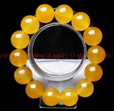 6/8/10/12/14mm Natural Yellow Jade Round Gemstone Beads Stretch Bracelet 7.5''