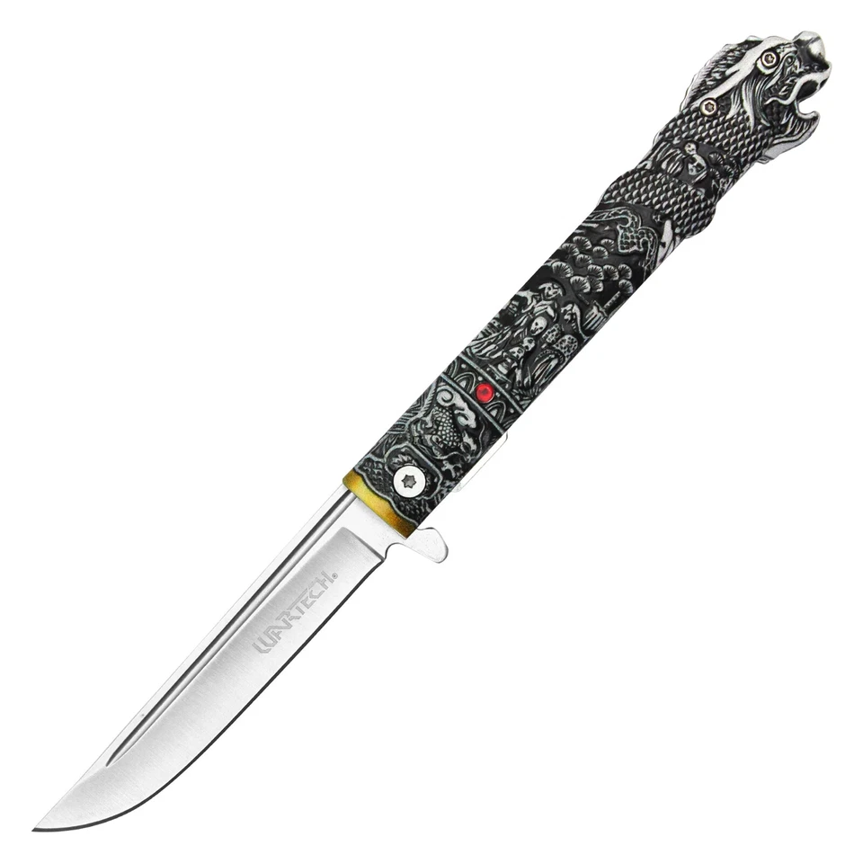 9.25" Spring Assisted Highlander Theme Pocket knife Dragon Mouth Tactical  458A - Image 2 of 4