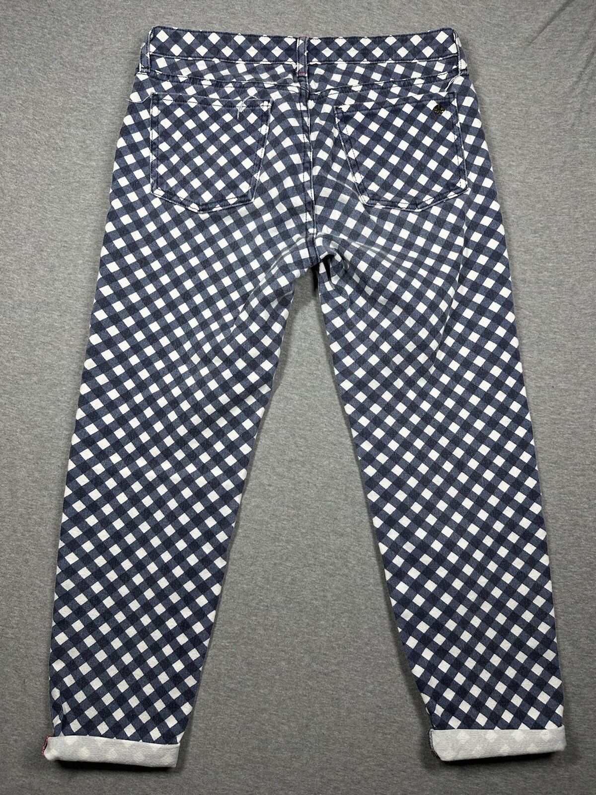 Kate Spade Play Hooky Broome Street  Blue White Diamond Plaid Denim Capris Sz 28 thumbnail 5