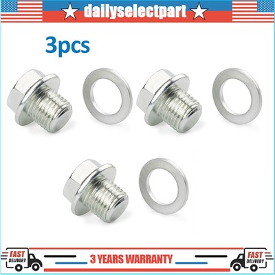 3x For Acura Honda Accord Engine Oil Pan Drain Bolt Plug & Washer 90009-R70-A00