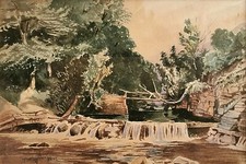 CESARE BENTIVOGLIO - Paesaggio Fluviale - ACQUARELLO SU CARTONE XIX SEC.