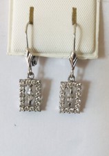 14K White Gold Lever Back Dangle Earring With White Stone CZ 1.85Grams