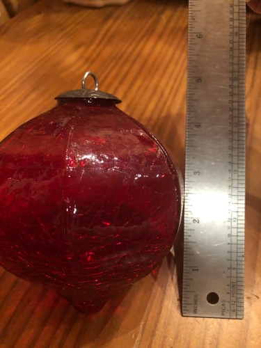 VINTAGE KUGEL MIDWEST CRACKLE GLASS ORNAMENT - Picture 8 of 8