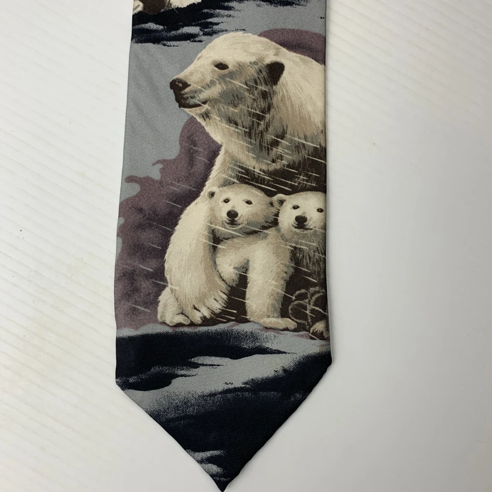 Corbata de seda 417 VAN HEUSEN para hombre talla 3,75 x 57,5 negro gris blanco osos polares corbata Foto 2 de 4