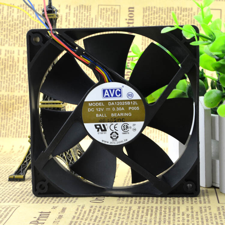 AVC DA12025B12L P005 12V 0.3A 12cm12025 Double Ball Mute 4-Pin PWM Fan ...