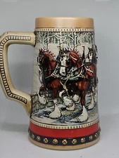 1988 Budweiser Clydesdale Beer Stein Christmas Season Anheuser Busch Mug