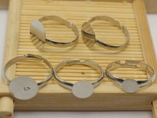 25Pcs Silver Tone Metal Adjustable Ring With Blank Glue On Pad 6mm 8mm 10mm 12mm