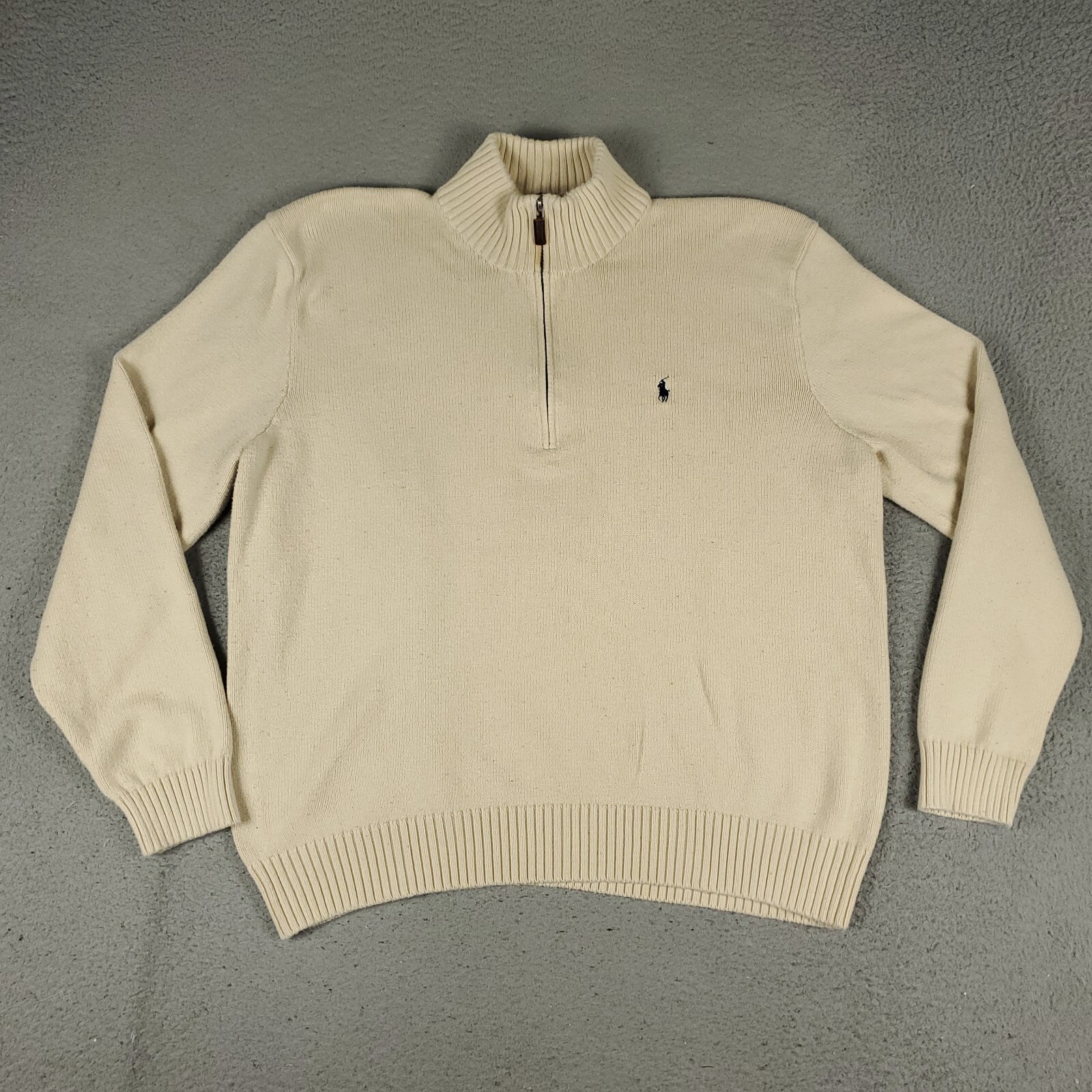 Maglione Ralph Lauren uomo taglia 2XL beige pony 1 4 zip pullover felpa **