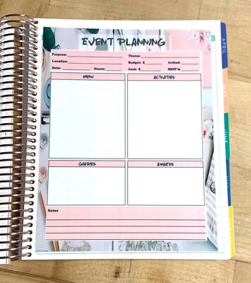 Event Planning Dashboard Insert 4 use with Erin Condren Planner-