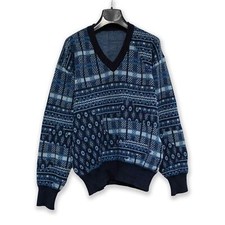 Maglione Vintage blu e blu scuro con scollo a V anni 80 90 - Taglia S uomo