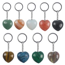 Natural Quartz Crystal Stone Love Heart Keyring Healing Keychain Ornaments
