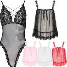 Men's Sissy Crisscross Bodysuits Nightwear Strappy Sexy Tops Dress Underwear
