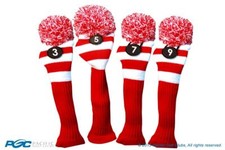 Tour 3, 5, 7, 9 Fairway Metal Wood Red White Golf Headcover Knit Pom Pom Cover