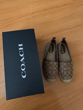 Coach Signature Jacquard Logo Slip-On Flats Khaki/Brown Women's US 5.5B
