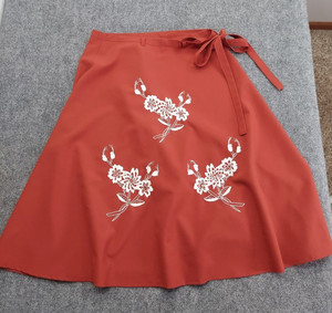 Vintage Handmade Wrap Skirt Womens One Size Burnt Orange Embroidered Adjustable