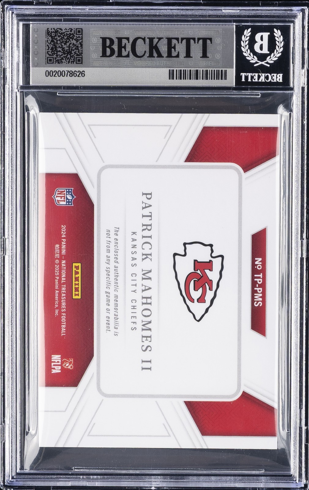 2024 NATIONAL TREASURE TREASURED PATCHES HOLO SILVER PATRICK MAHOMES /25 BGS 9 view 2