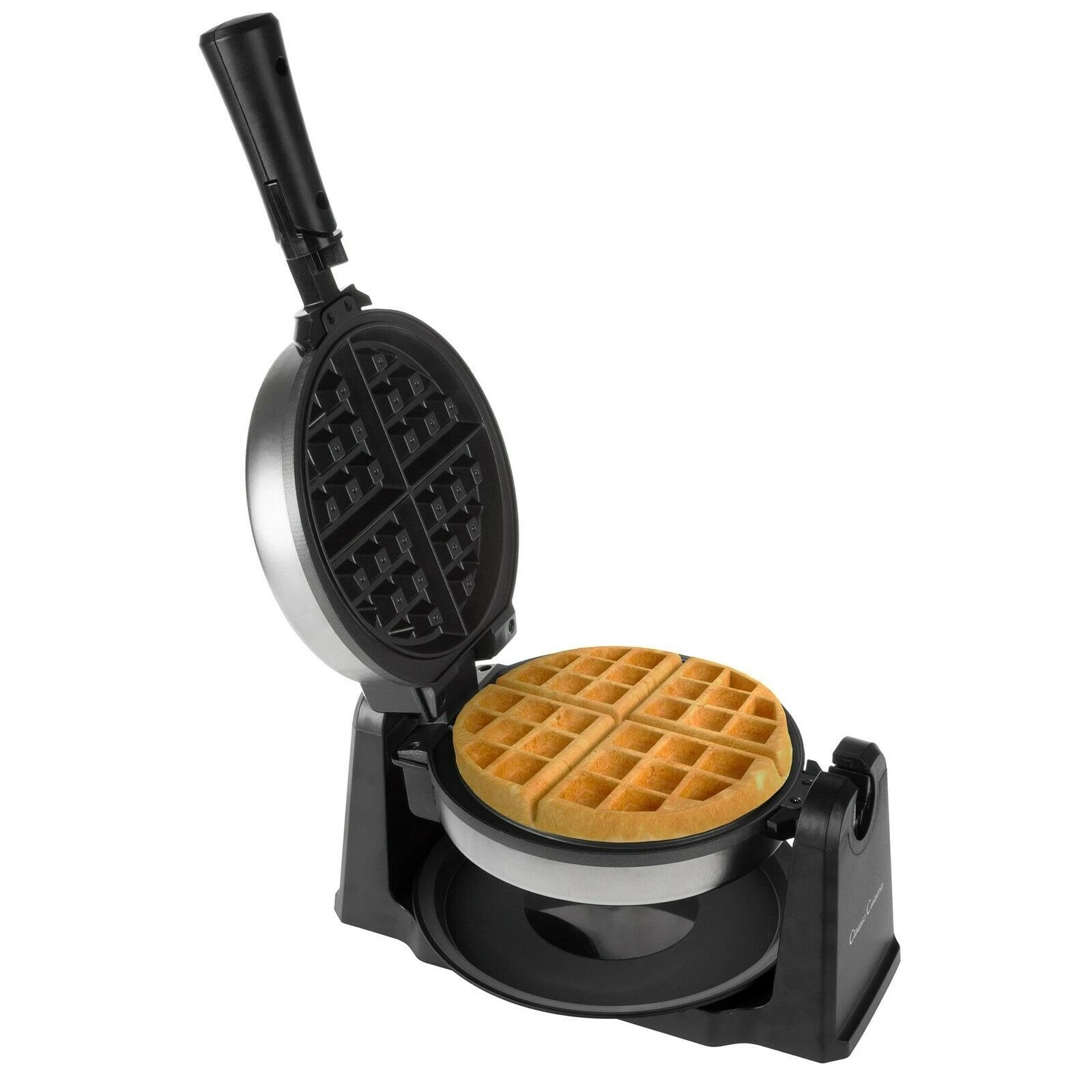 Electric Waffle Iron Nonstick 180 Flip Drip Pan Folding Handle Easy Storage