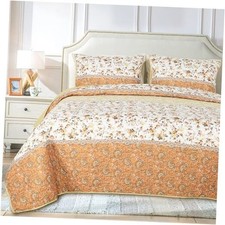 3-Piece Patchwork Floral Quilts King Size, King 106" x 94" Yellow Crushed