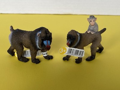 Schleich 14715 Mandrill Male, 14716 Mandrill Female With Baby Retired Lot 1 