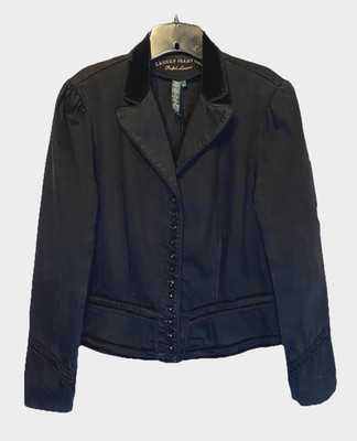 Lauren Jeans Co Ralph Lauren Black Cotton Denim Jacket Velvet Trim Blazer Size L