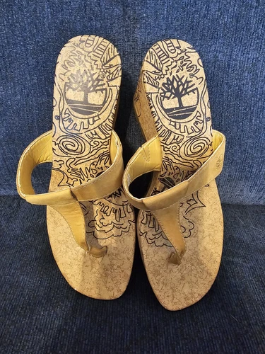 Sandali Timberland con zeppa in sughero misura 6M pelle marrone punta aperta estivi slide