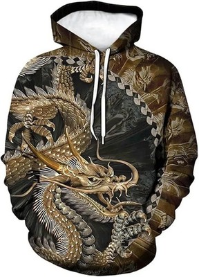Golden Asian Dragon Oriental Mythical Style Unisex 3D Hoodie