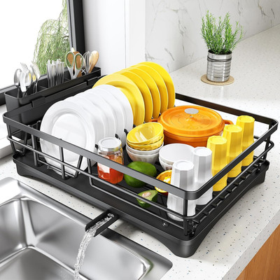 SNTD Dish Drying Rack for Kitchen Counter - Large Dish Rack with Drainboard, Rus