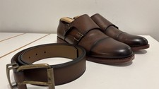 OFFICE Brown Patina Leather Double Monkstrap Shoes size UK 9 w/ belt RRP £69.99