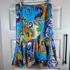 Lauren Ralph Lauren 100 Silk Paisley Ruffle Hem Midi Skirt Size 12