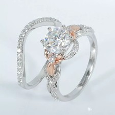 2 Ct Round Lab-Created Diamond Wedding Bridal Ring Set 14K Two Tone Gold Finish