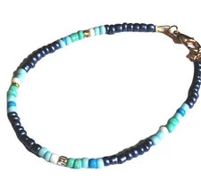 Turquoise Seed Bead Anklet womens Boho Classic Casual Adult Chain preppy