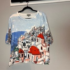 Joseph A Santorini Greece Sweater Size XL Skyline Cityscape Travel Europe