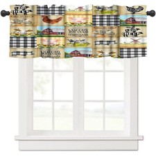Rustic Farmhouse Animals Window Valance Cabin Pig Chicken Cow Sunflowers Geom...