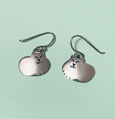VTG Whimsy Kitten/Kitty/Cat Far Fetched Signed Sterling Silver Dangle Earrings