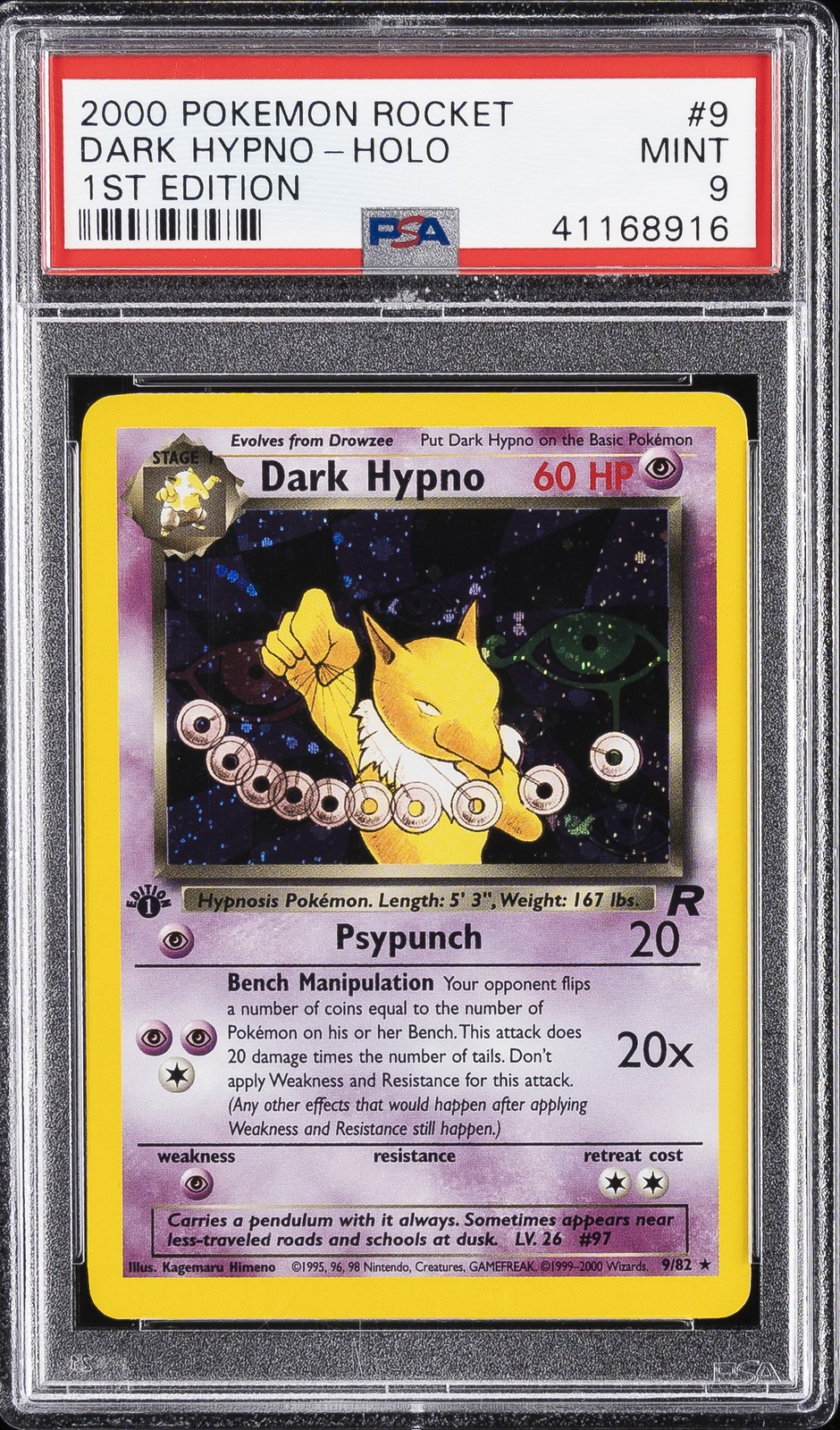 2000 POKEMON ROCKET 1ST EDITION #9 DARK HYPNO-HOLO PSA 9